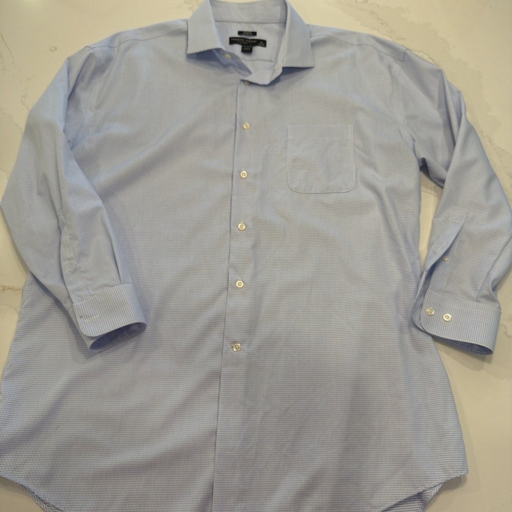 Pronto Uomo Dress Shirt Mens 18 32/33 Blue EUC Non-Iron Classic Spread Collar